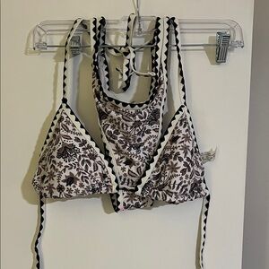 Floral Bikini Set with Black and White Trim